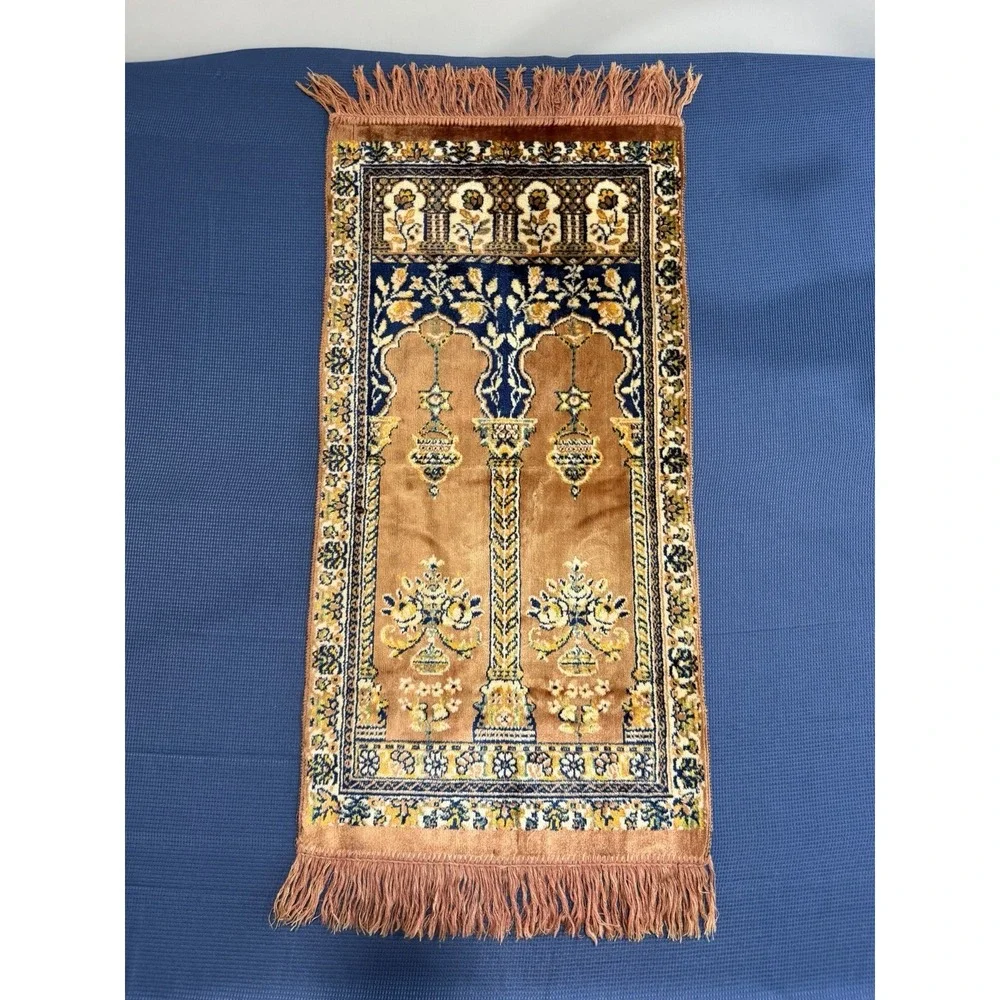 Vintage 70s Wall Hanging Tapestry Floral Vibrant Mid Century Cottage Copper Blue